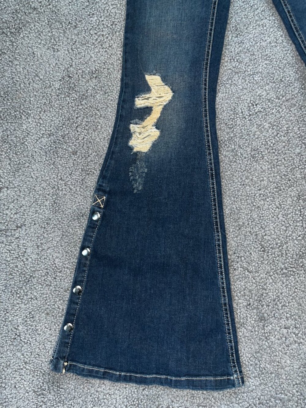 JADED LONDON Y2K Distressed Ripped Side Snap Skinny Flare Blue Denim Jeans - 25 - Picture 3 of 14